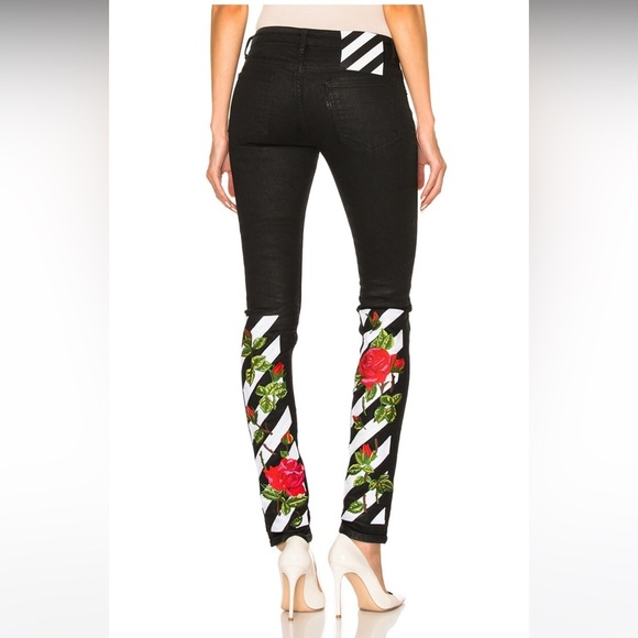 NWT Off-White Virgil Abloh Italy Roses Skinny Jeans Black Coated  $750. Size 30 - Picture 8 of 8